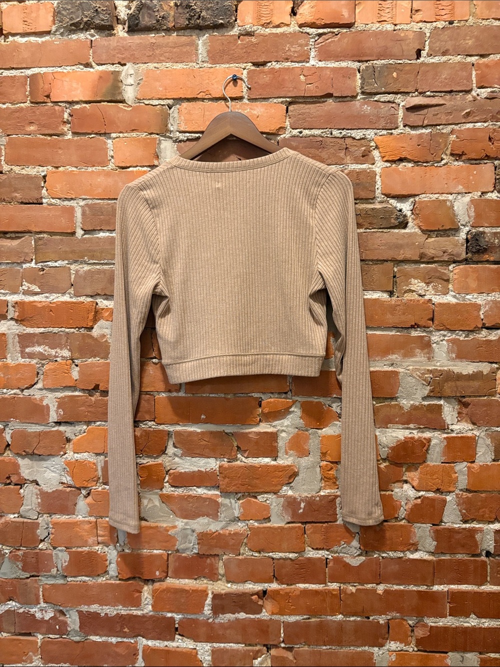 Abercrombie Wrap Rib-Knit Long Sleeve Top - Beige - Picture 2 of 4